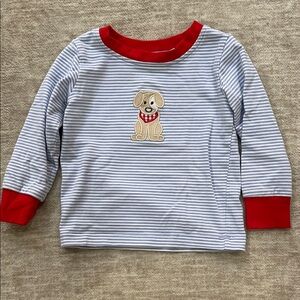 Kids Long Sleeve Striped Shirt with Puppy Design